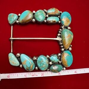 Brit West Large Custom Turquoise and Silver Buckle